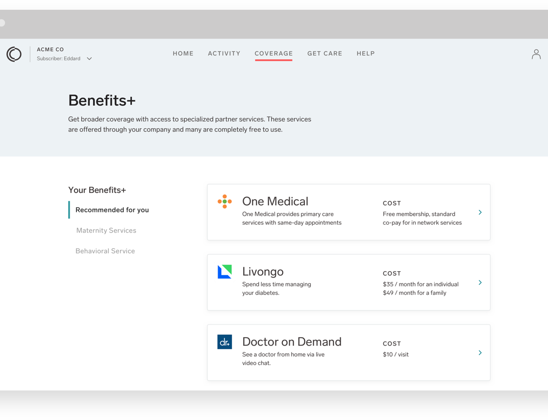 Collective Health product UI