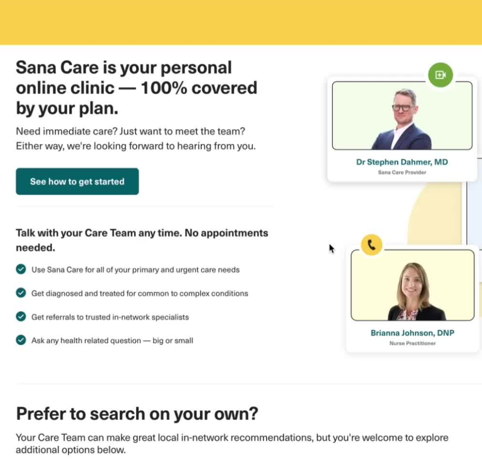 Sana Benefits product UI