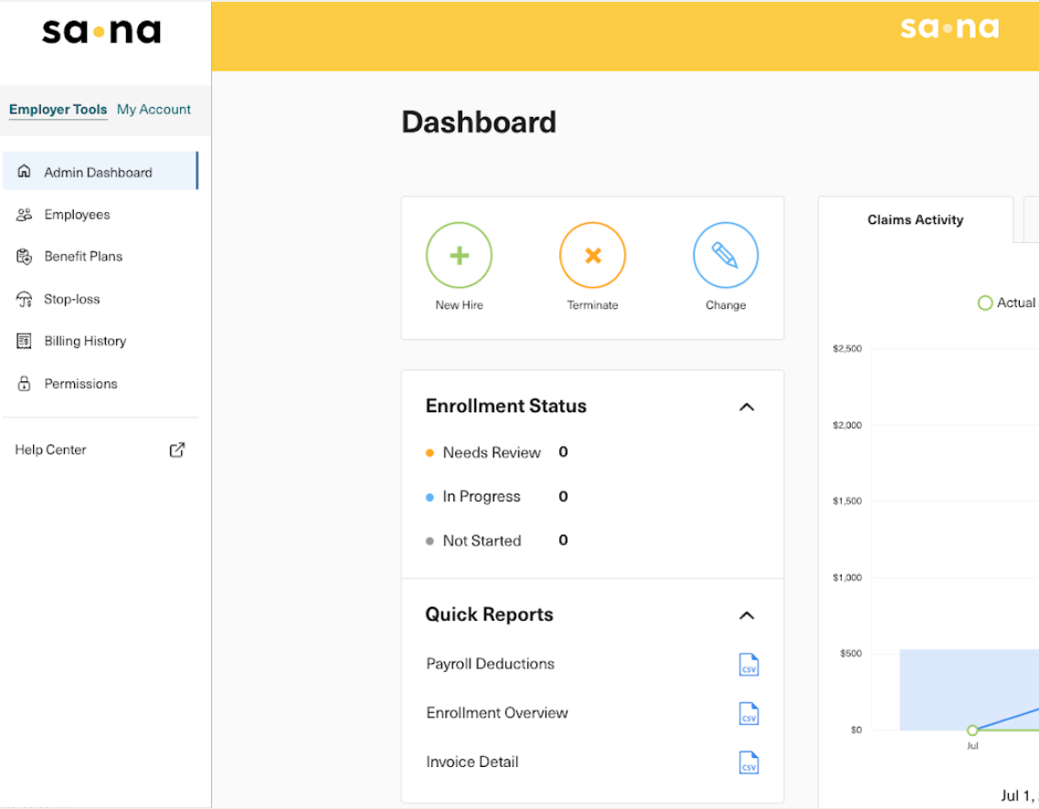 Sana Benefits product UI