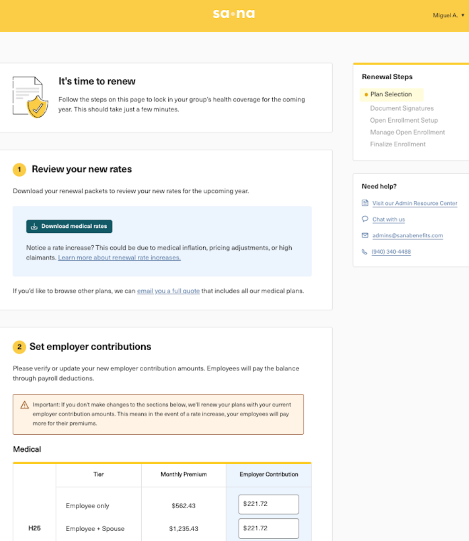Sana Benefits product UI