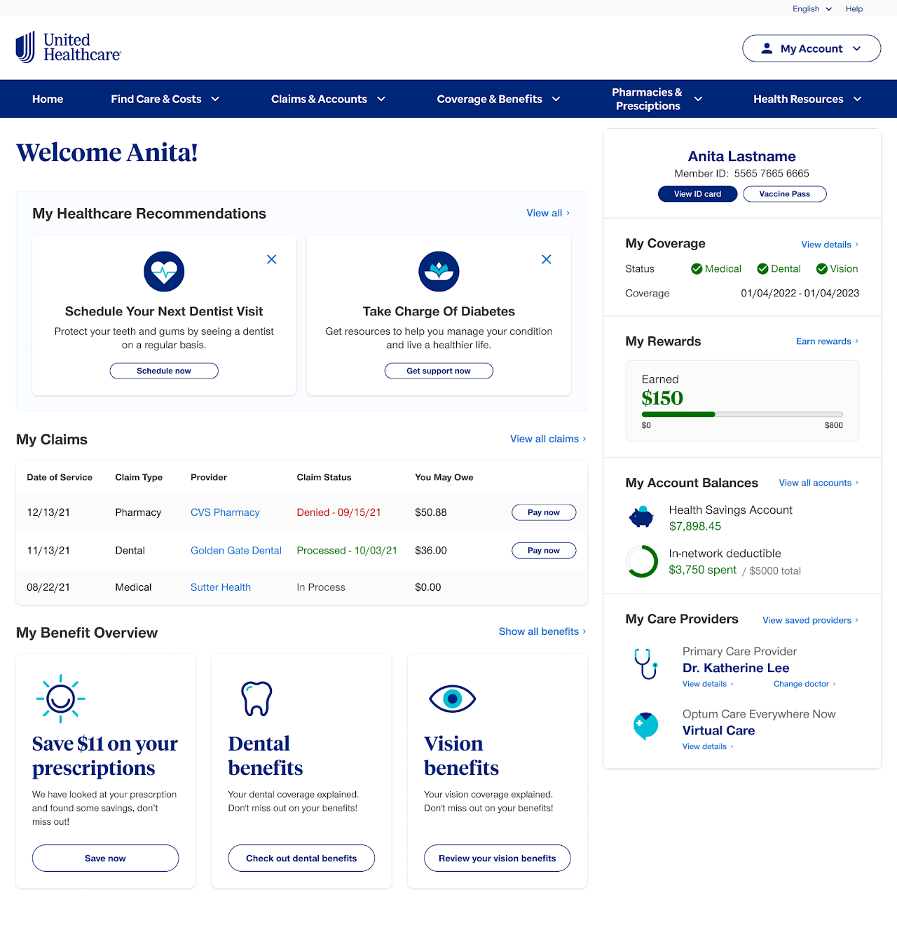 UnitedHealth product UI